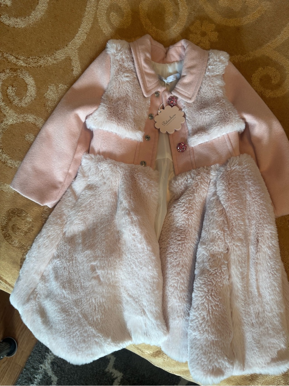 Patachou Girls' Pink Faux Fur Coat